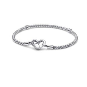 Pandora Moments Silver Mesh Bracelet with Heart Clasp Size 9